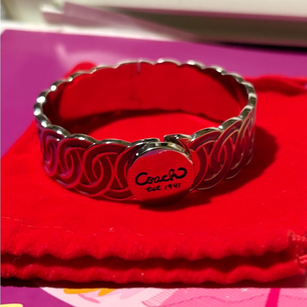 Coach Pink Fuchsia Enamel Interlocking Links Bangle Bracelet - Picture 7 of 9